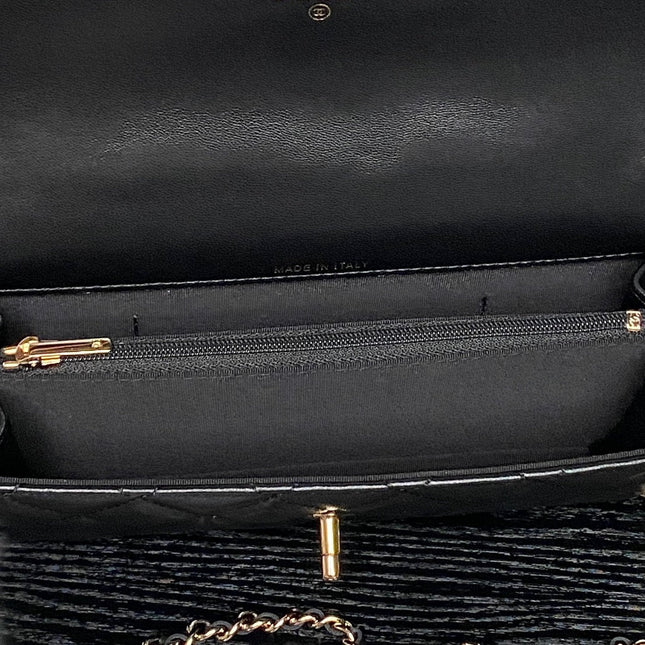 CHANEL 25S MINI FLAP BAG WITH TOP HANDLE 18 IN BLACK LAMBSKIN GOLD HARDWARE