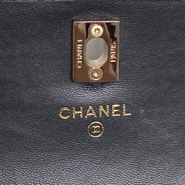 CHANEL 25S MINI FLAP BAG WITH TOP HANDLE 18 IN BLACK LAMBSKIN GOLD HARDWARE
