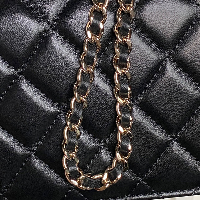 CHANEL 25S MINI FLAP BAG WITH TOP HANDLE 18 IN BLACK LAMBSKIN GOLD HARDWARE