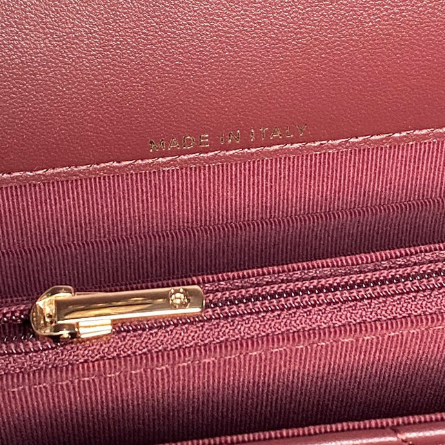 CHANEL 25S MINI FLAP BAG WITH TOP HANDLE 18 IN BURGUNDY LAMBSKIN GOLD HARDWARE