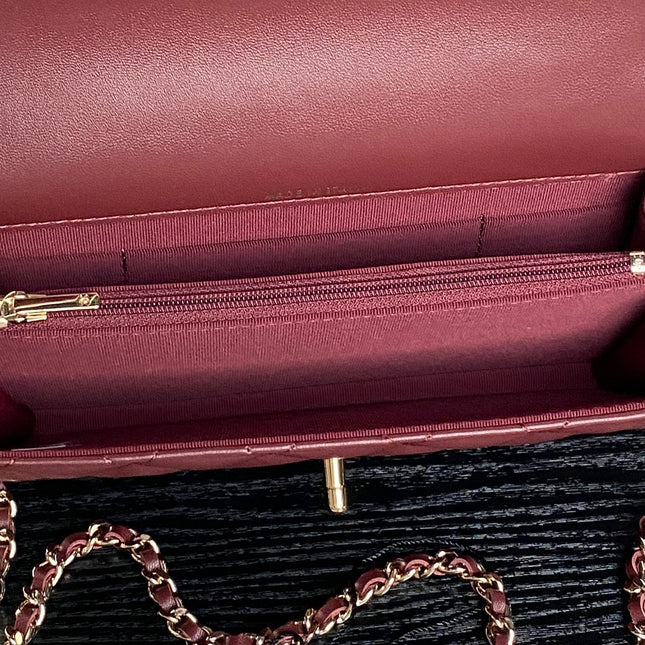 CHANEL 25S MINI FLAP BAG WITH TOP HANDLE 18 IN BURGUNDY LAMBSKIN GOLD HARDWARE