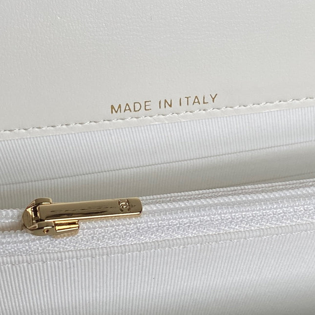 CHANEL 25S MINI FLAP BAG WITH TOP HANDLE 18 IN WHITE LAMBSKIN GOLD HARDWARE