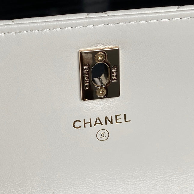 CHANEL 25S MINI FLAP BAG WITH TOP HANDLE 18 IN WHITE LAMBSKIN GOLD HARDWARE