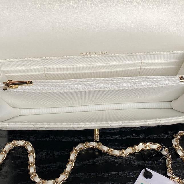 CHANEL 25S MINI FLAP BAG WITH TOP HANDLE 18 IN WHITE LAMBSKIN GOLD HARDWARE