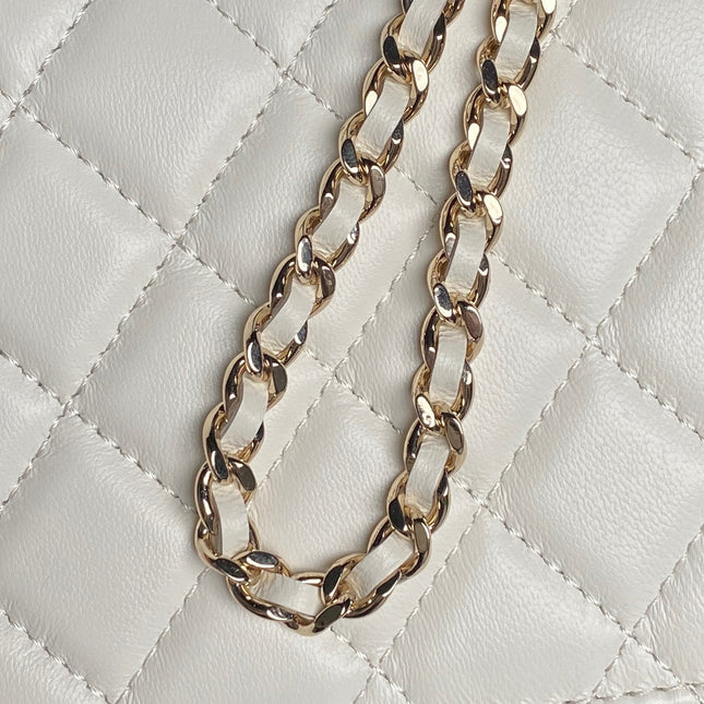 CHANEL 25S MINI FLAP BAG WITH TOP HANDLE 18 IN WHITE LAMBSKIN GOLD HARDWARE