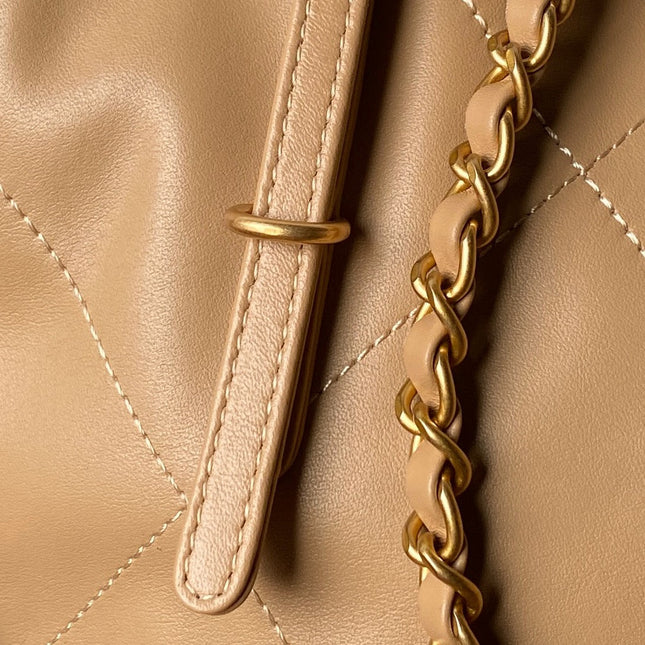 CHANEL 25S TOTE BAG 28 IN LIGHT BROWN CALFSKIN WITH GOLD HARDWARE