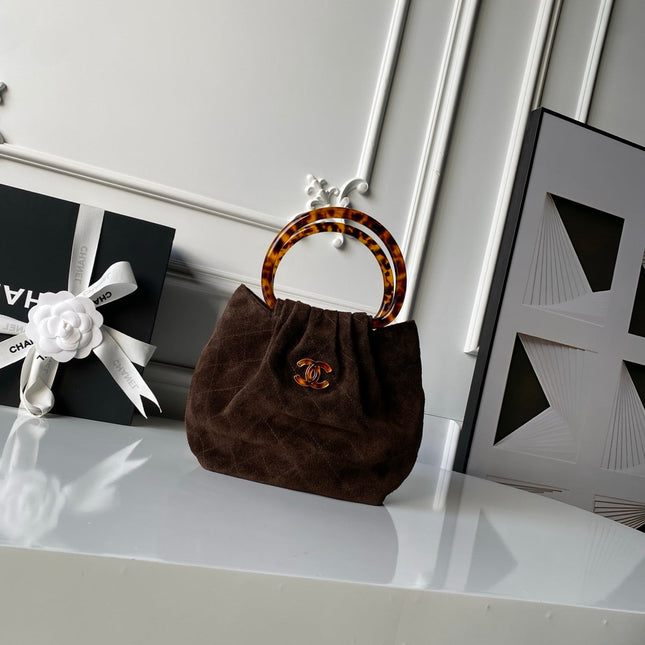 CHANEL 26S HAND BAG 24 IN DARK BROWN SUEDE