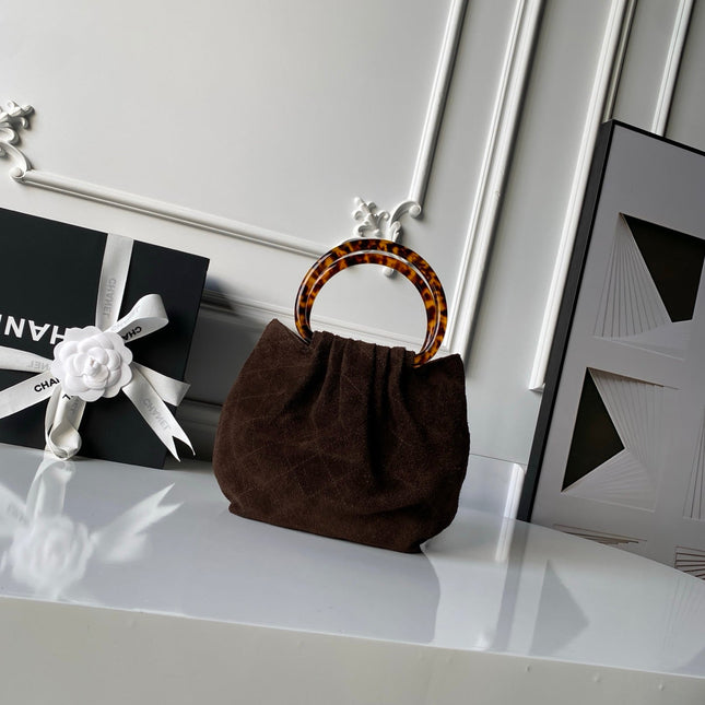 CHANEL 26S HAND BAG 24 IN DARK BROWN SUEDE