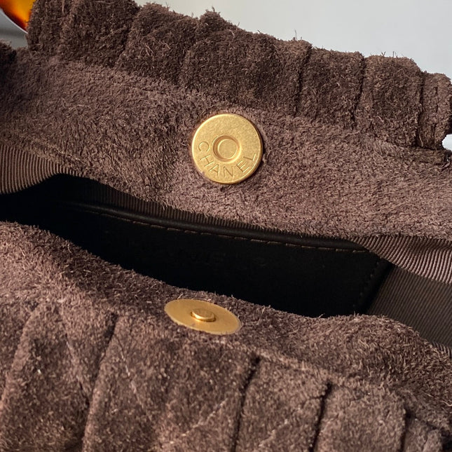 CHANEL 26S HAND BAG 24 IN DARK BROWN SUEDE