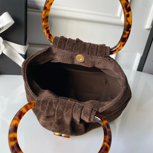 CHANEL 26S HAND BAG 24 IN DARK BROWN SUEDE