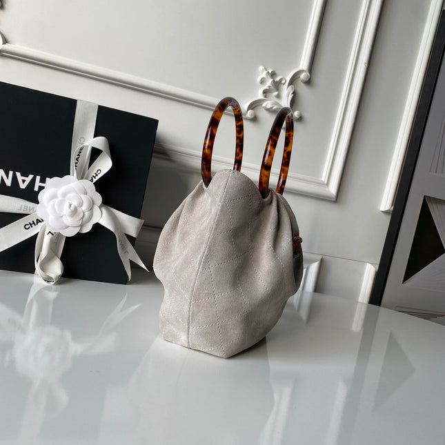 CHANEL 26S HAND BAG 24 IN LIGHT GREY BEIGE SUEDE