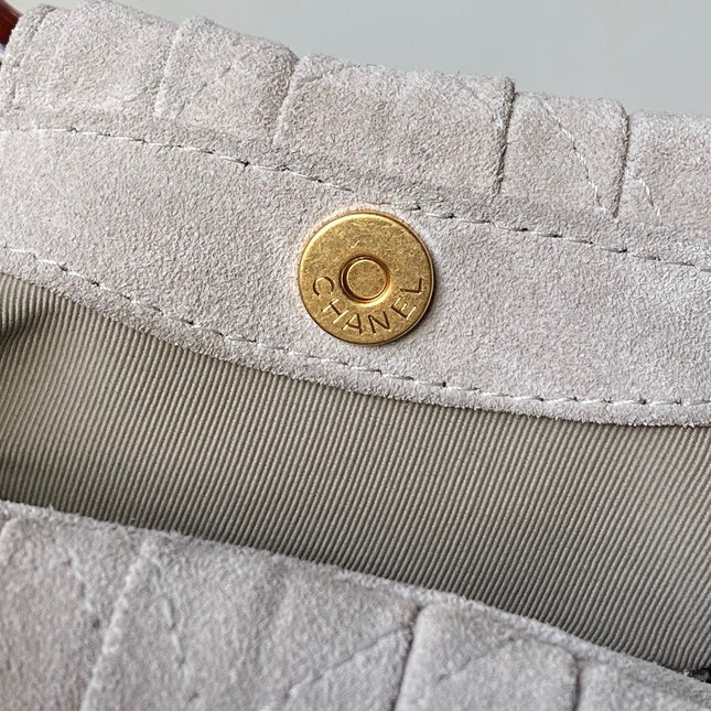 CHANEL 26S HAND BAG 24 IN LIGHT GREY BEIGE SUEDE