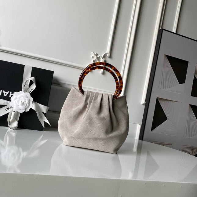 CHANEL 26S HAND BAG 24 IN LIGHT GREY BEIGE SUEDE