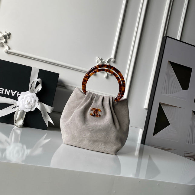 CHANEL 26S HAND BAG 24 IN LIGHT GREY BEIGE SUEDE