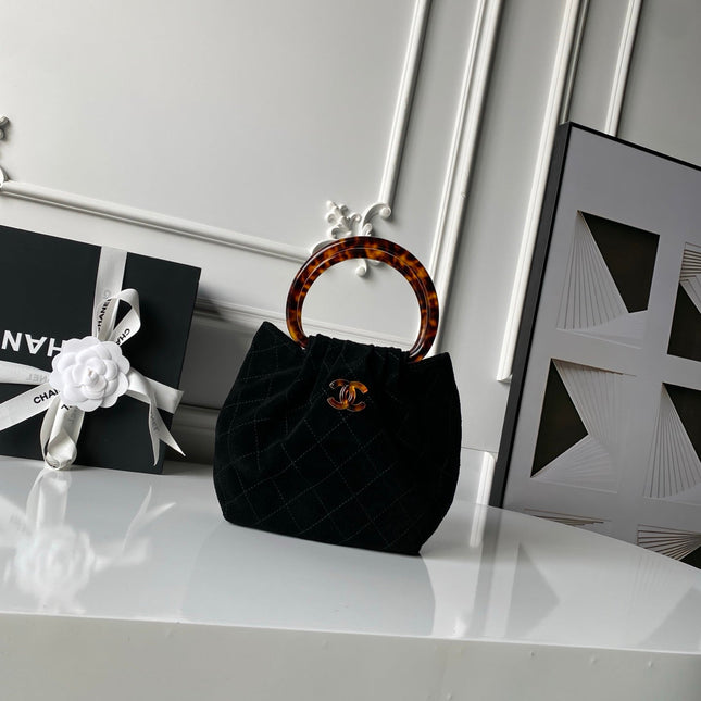 CHANEL 26S HAND BAG 24 IN BLACK SUEDE