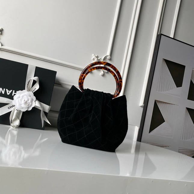 CHANEL 26S HAND BAG 24 IN BLACK SUEDE