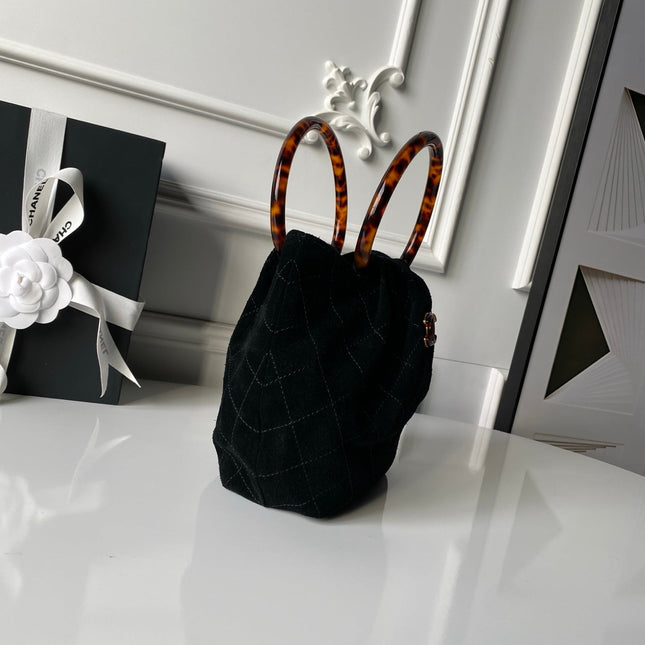CHANEL 26S HAND BAG 24 IN BLACK SUEDE