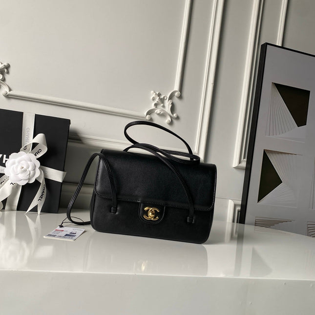 CHANEL 26S SMALL PREPPY COCO FLAP BAG 22 IN BLACK GRAINED CALFSKIN GOLD HARDWARE