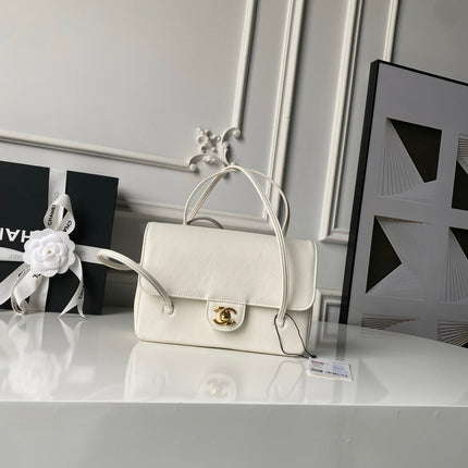 CHANEL 26S SMALL PREPPY COCO FLAP BAG 22 IN IVORY WHITE GRAINED CALFSKIN GOLD HARDWARE