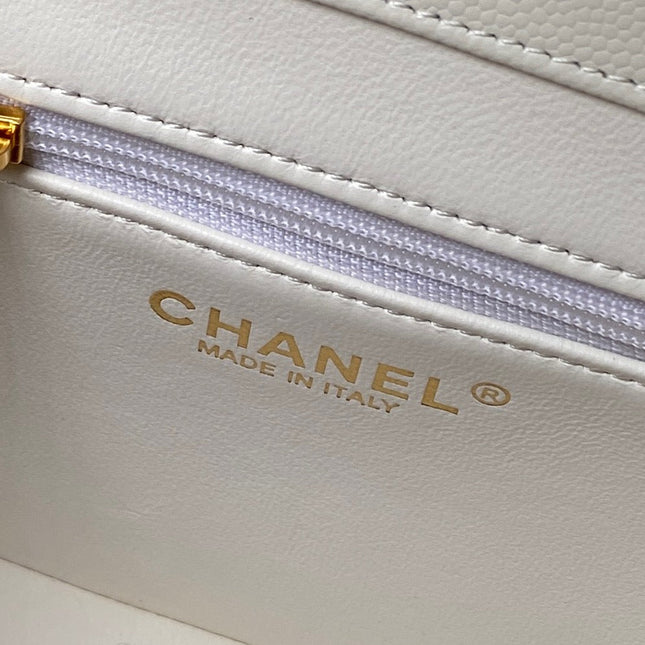 CHANEL 26S SMALL PREPPY COCO FLAP BAG 22 IN IVORY WHITE GRAINED CALFSKIN GOLD HARDWARE