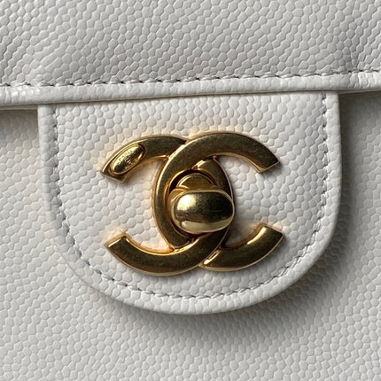 CHANEL 26S SMALL PREPPY COCO FLAP BAG 22 IN IVORY WHITE GRAINED CALFSKIN GOLD HARDWARE