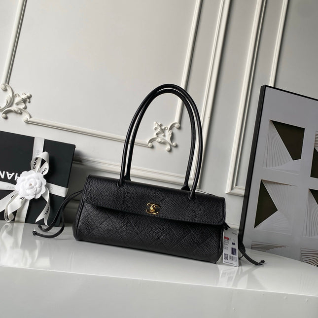 CHANEL 26S BOWLING BAGUETTE BAG 30CM IN BLACK CAVIAR CALFSKIN