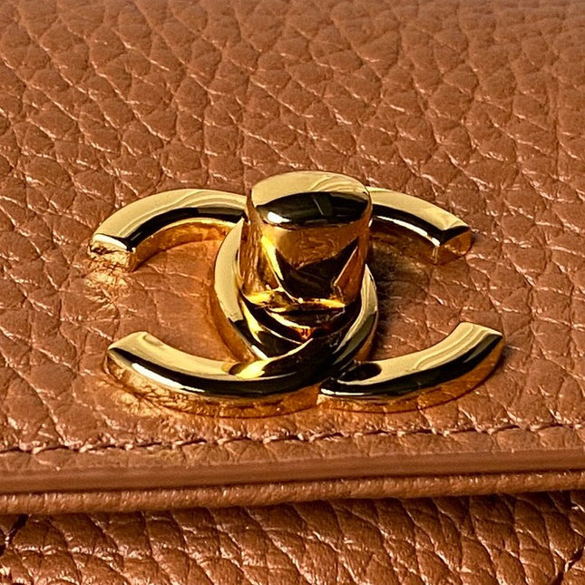 CHANEL 26S BOWLING BAGUETTE BAG 30CM IN CARAMEL BROWN CAVIAR CALFSKIN