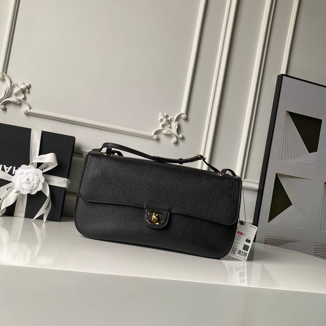 CHANEL 26S CC LOGO SHOULDER BAG 32 IN BLACK GRAINED CALFSKIN