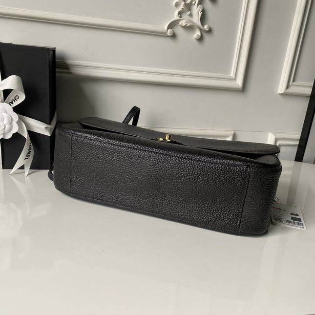 CHANEL 26S CC LOGO SHOULDER BAG 32 IN BLACK GRAINED CALFSKIN