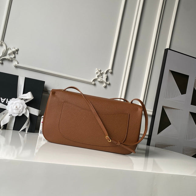 CHANEL 26S CC LOGO SHOULDER BAG 32 IN CAMEL BROWN GRAINED CALFSKIN