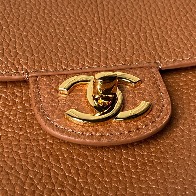 CHANEL 26S CC LOGO SHOULDER BAG 32 IN CAMEL BROWN GRAINED CALFSKIN