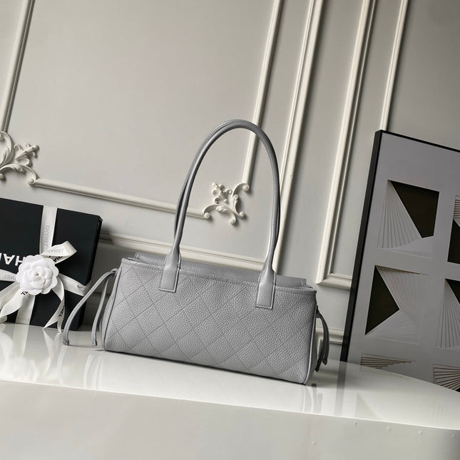 CHANEL 26S BOWLING BAGUETTE BAG 30CM IN GREY CAVIAR CALFSKIN