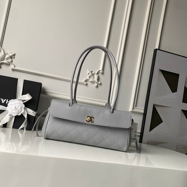 CHANEL 26S BOWLING BAGUETTE BAG 30CM IN GREY CAVIAR CALFSKIN