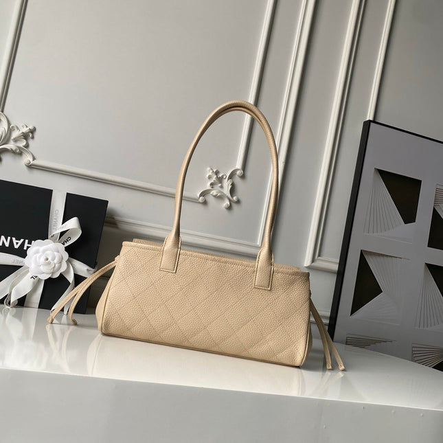 CHANEL 26S BOWLING BAGUETTE BAG 30CM IN BEIGE CAVIAR CALFSKIN