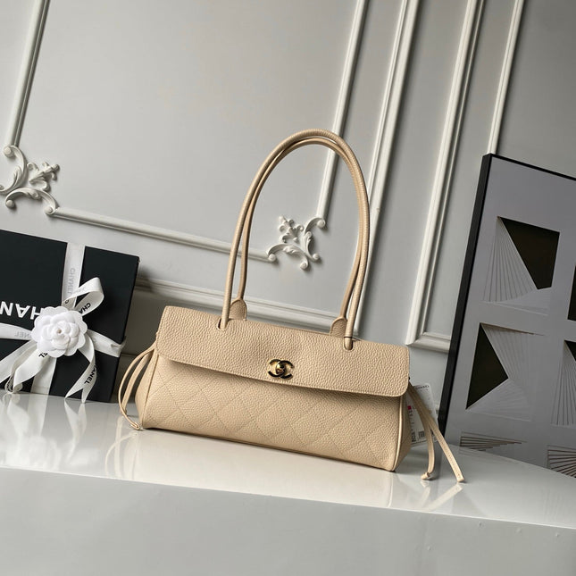 CHANEL 26S BOWLING BAGUETTE BAG 30CM IN BEIGE CAVIAR CALFSKIN