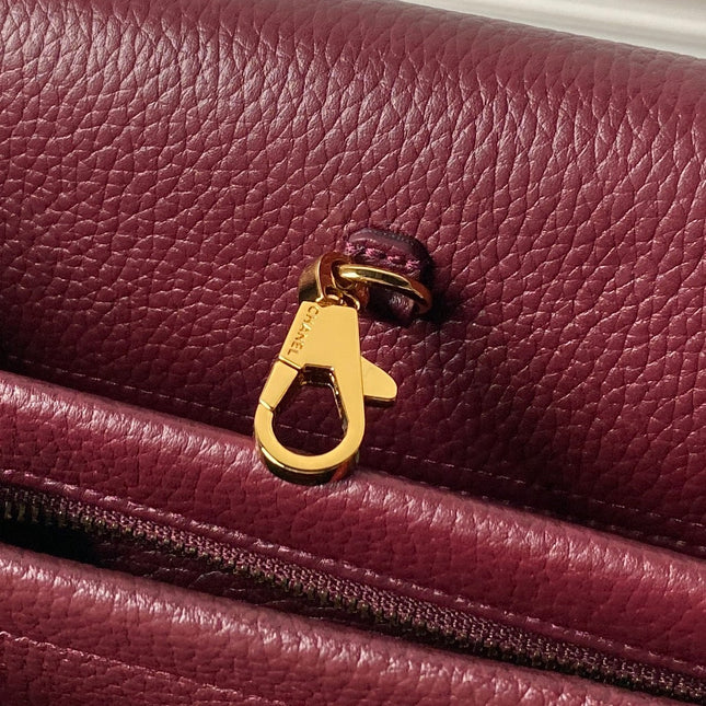 CHANEL 26S BOWLING BAGUETTE BAG 30CM IN BURGUNDY RED CAVIAR CALFSKIN