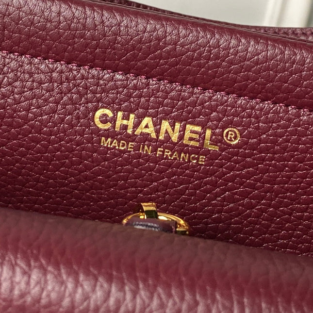 CHANEL 26S BOWLING BAGUETTE BAG 30CM IN BURGUNDY RED CAVIAR CALFSKIN