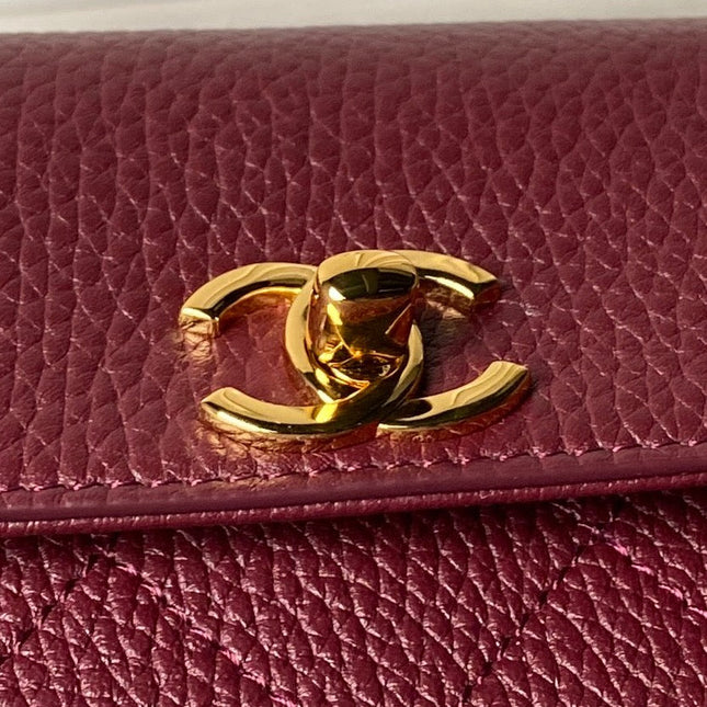CHANEL 26S BOWLING BAGUETTE BAG 30CM IN BURGUNDY RED CAVIAR CALFSKIN