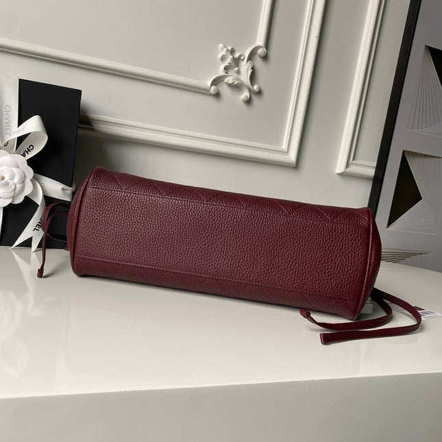 CHANEL 26S BOWLING BAGUETTE BAG 30CM IN BURGUNDY RED CAVIAR CALFSKIN