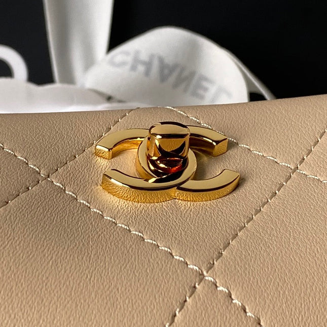 CHANEL 26S HOBO BAG SMALL 23 IN BEIGE QUILTED LAMBSKIN GOLD HARDWARE