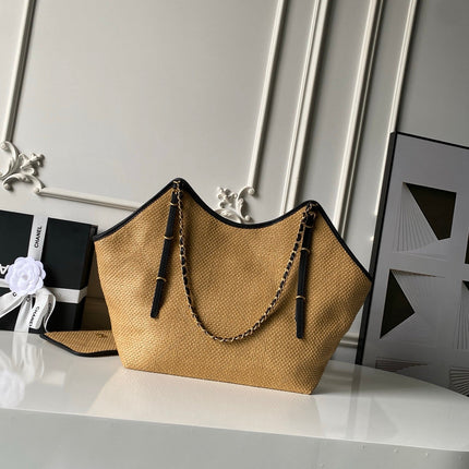 CHANEL 26S MAXI SHOPPING BAG 47 IN BEIGE  RAFFIA GOLD HARDWARE