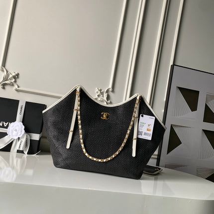 CHANEL 26S MAXI SHOPPING BAG 47 IN BLACK RAFFIA GOLD HARDWARE