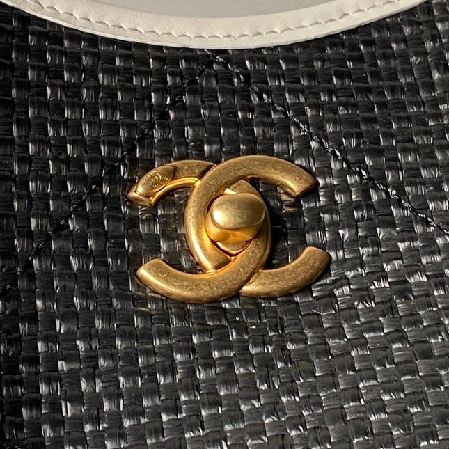 CHANEL 26S MAXI SHOPPING BAG 47 IN BLACK RAFFIA GOLD HARDWARE