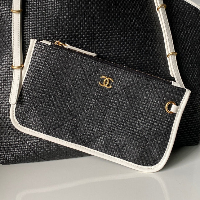 CHANEL 26S MAXI SHOPPING BAG 47 IN BLACK RAFFIA GOLD HARDWARE