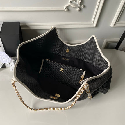 CHANEL 26S MAXI SHOPPING BAG 59 IN BLACK RAFFIA GOLD HARDWARE