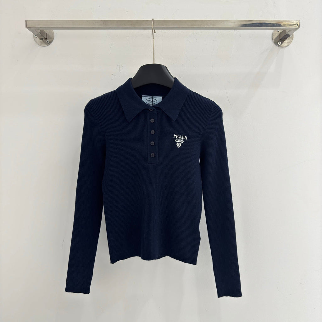 PRADA 25S LONG-SLEEVE KNITTED POLO SHIRT 296