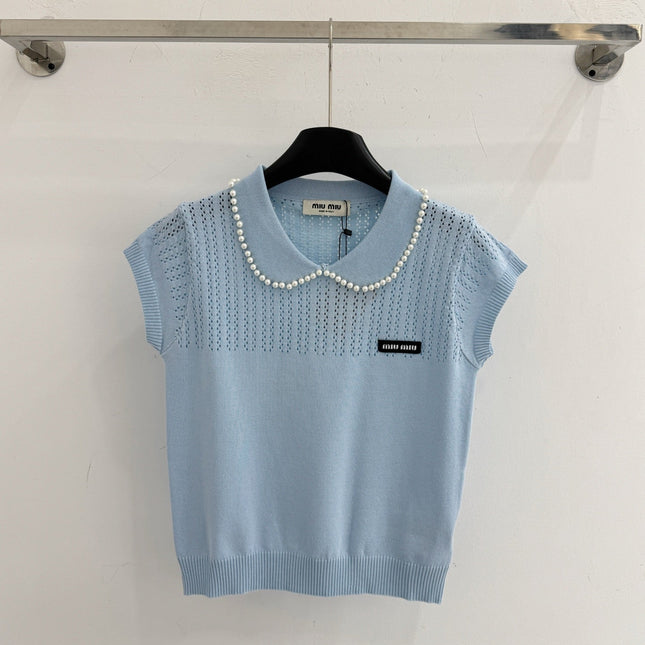 MIUMIU 26S SHORT-SLEEVED KNIT POLO SHIRT STYLE 1072