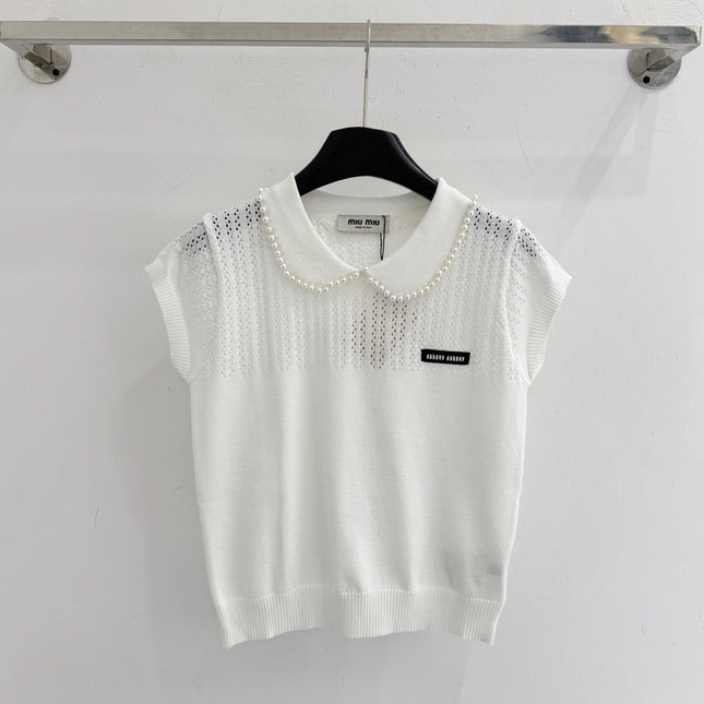MIUMIU 26S SHORT-SLEEVED KNIT POLO SHIRT STYLE 1073