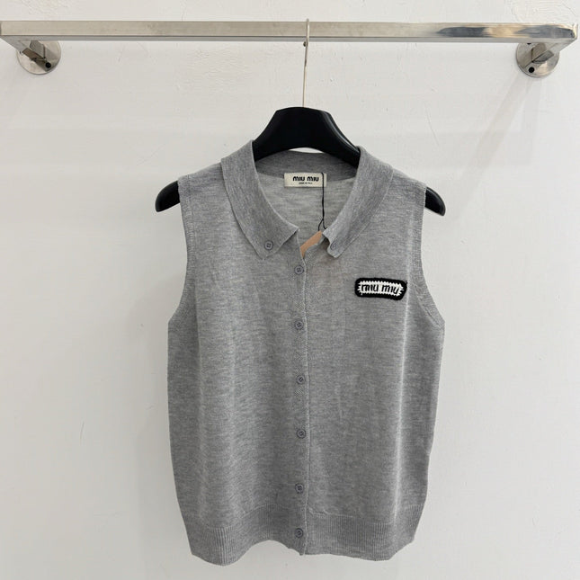 MIUMIU 26S SLEEVELESS KNIT POLO TOP STYLE 1070