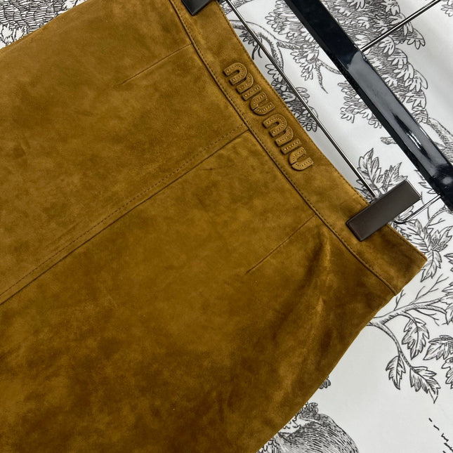 MIU MAHOGANY DOWN GOATSKIN SUEDE SKIRT 274613